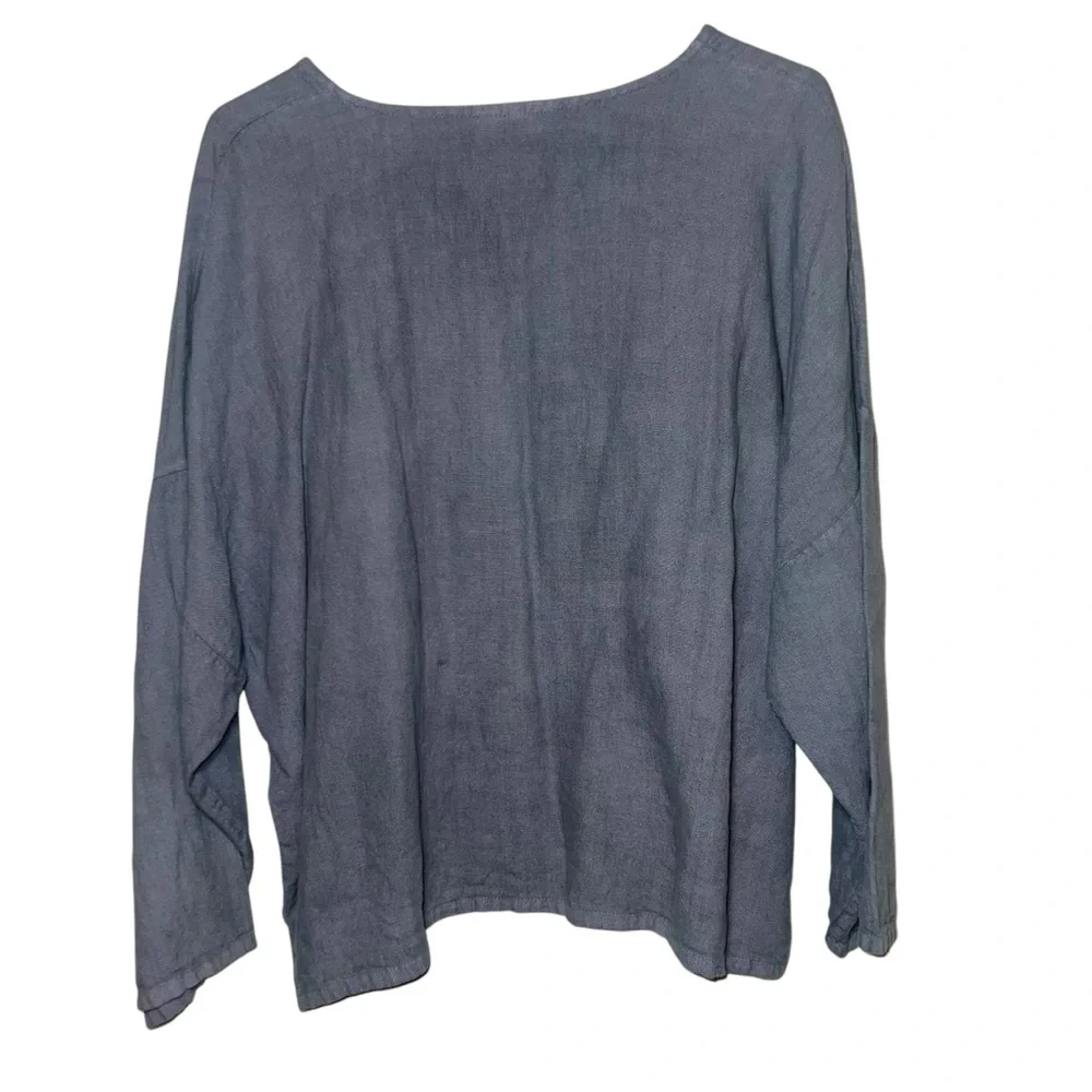 Bryn Walker 100% Linen Oversized Blouse‎ Round Neck Top Gray Small Lagenlook - Picture 6 of 8